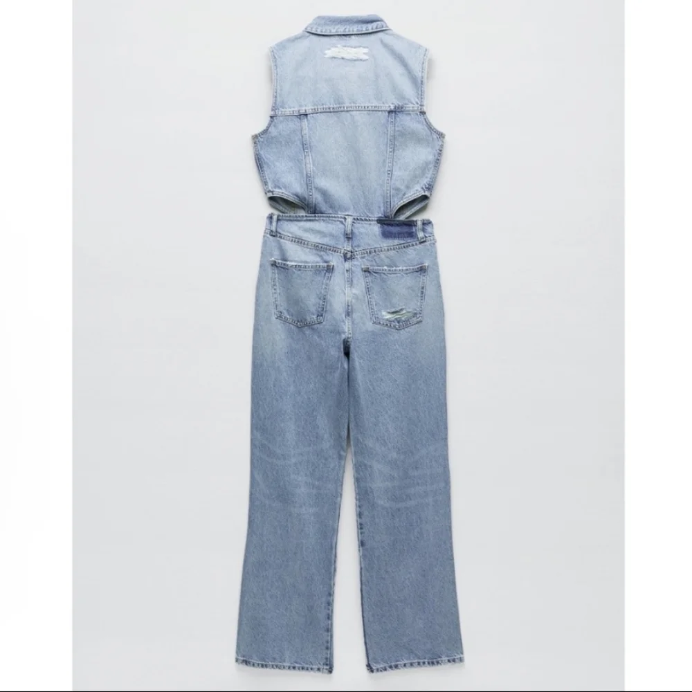 Zara Full Length Cut Out Denim Jumpsuit - Picture 7 of 9
